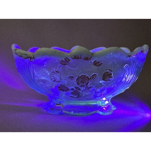 Antique Northwood Blue Opalescent Carnelian Everglades Berry Bowl Gold - Picture 10 of 10